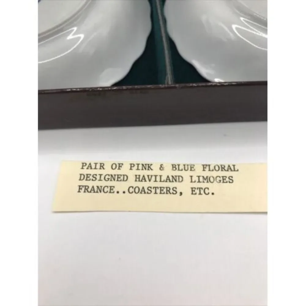 2 Haviland Limoges Coasters - Presentation Box Pink Blue‎ Floral